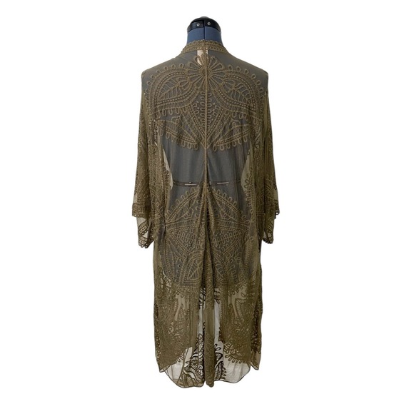 Sonoma Green Embroidered Mesh Lace Sheer Kimono Duster Cover Up Boho Fairy 3XL-4 - Picture 5 of 11